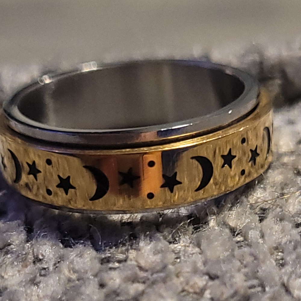 Gold and Silver Moon and Stars Ring